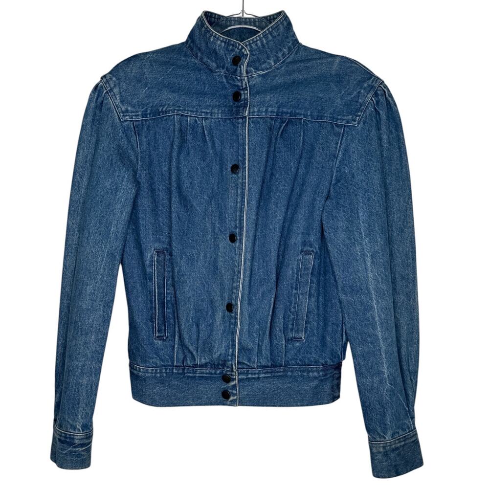1980s Vintage Denim Puff Sleeve Bomber Jacket Women’s Medium